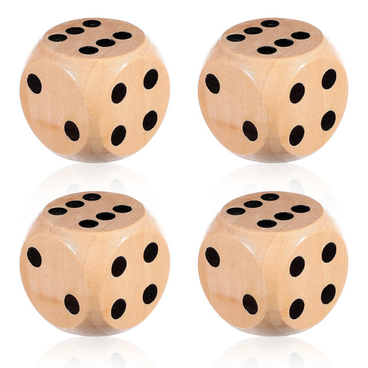AOZUO Set of 4 30 mm Large Wooden Dice Set, Natural Wood Dice Game Trickle Wooden Dice for Teaching Board Games Card Game Party Games Accessories