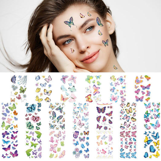 TIESOME 20 Sheets Glitter Butterfly Temporary Tattoos, 200 pcs Colorful Butterflies Fake Tattoo Stickers Waterproof Makeup Tattoo Decals for Face Eye Makeup Birthday Halloween Party Decor