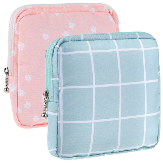 Amaxiu Sanitary Napkin Storage Bags, 2pcs Waterproof Travel Menstrual Pad Pouch with Zipper Mini Tampons Holder for Purse Period Nursing Pad Holder for Women, Girls, 5.1" x 5.1" (Pattern A)