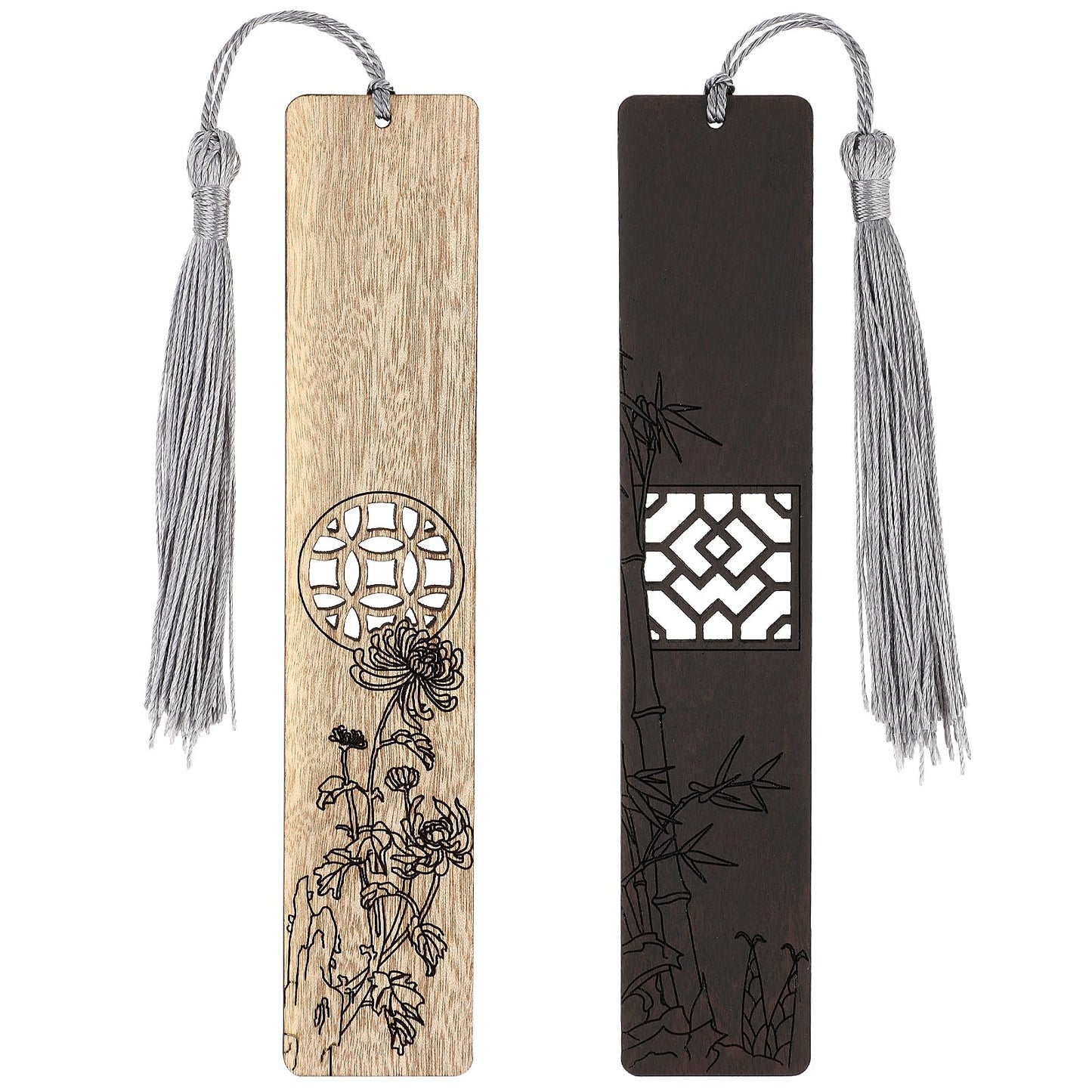 cobee Wooden Bookmarks for Book Lovers, 2 Pieces Handmade Wood Book Mark Natural Hollow Craft Bookmark Vintage Bookmark Gift for Women Men Students (H)