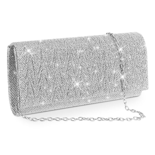 Giantree Women's Evening Bag Clutch Purses, Bamboo Leaf Pleated Armpit Bag with Detachable Chain Ladies Party Handbag Clutch Bag for Prom Party Wedding Engagement(Silver)