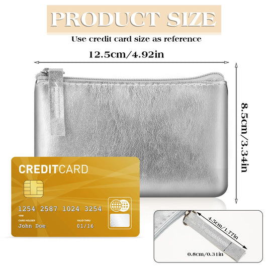 Andibro Mini Coin Purse, Portable PU Leather Wallet with Zipper Small Coin Purse Pouch for Women Change Purse(Silver)
