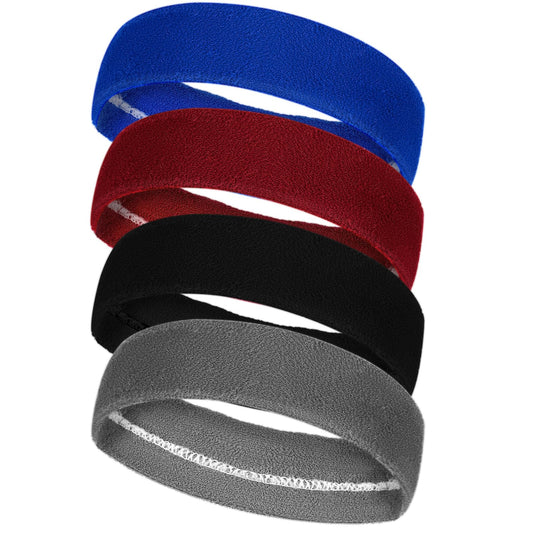 AOZUO Sports Sweatbands, 4PCS Stretchy Non Slip Athletic Wicking Towel Headbands Terry Cloth Moisture Sweat Bands for Workout Running Basketball Tennis Gym Yoga Jogging