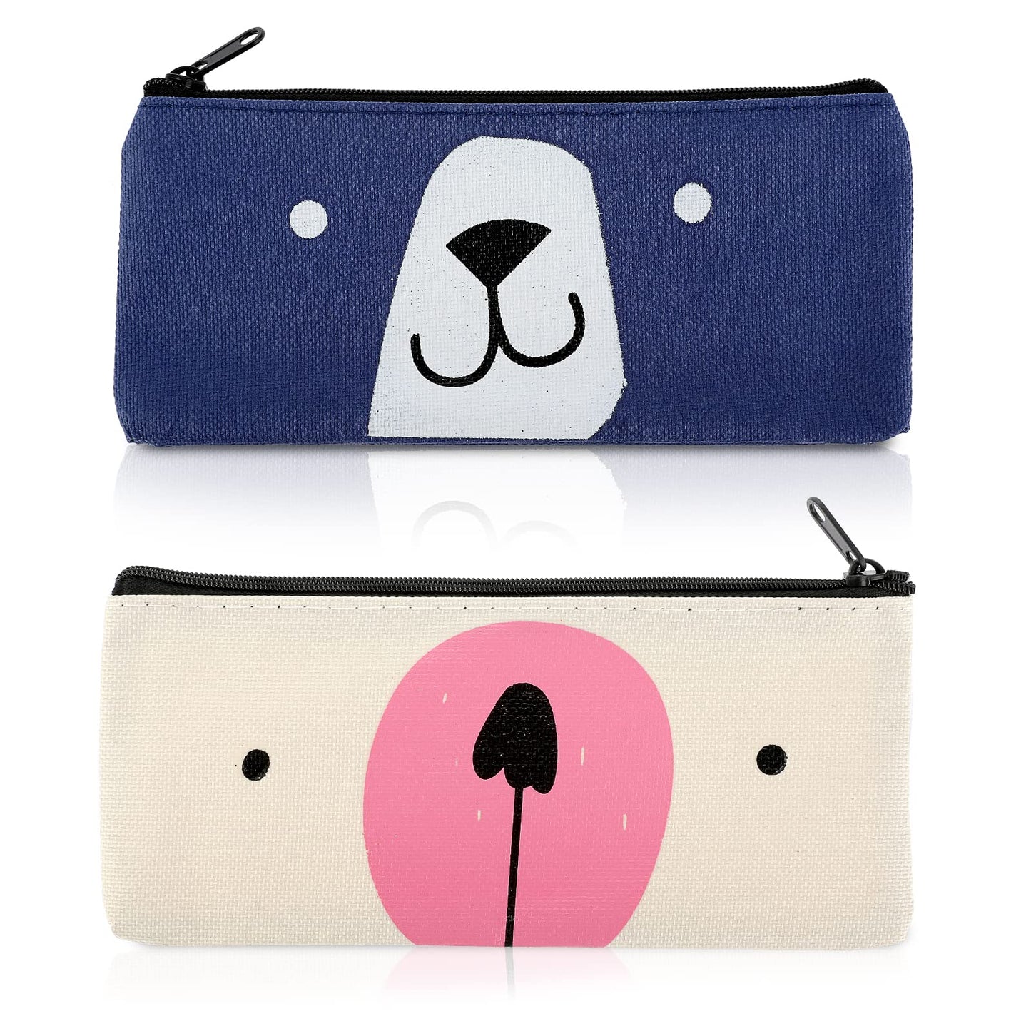 cobee Cute Canvas Pencil Case,2 Pieces Cartoon Pen case Kawaii Pen Holder Pencil Pouch Zipper Stationery Bag Makeup Pouch Pop Up Cosmetics Bag Organizer for School Office Supplies(Blue+White)
