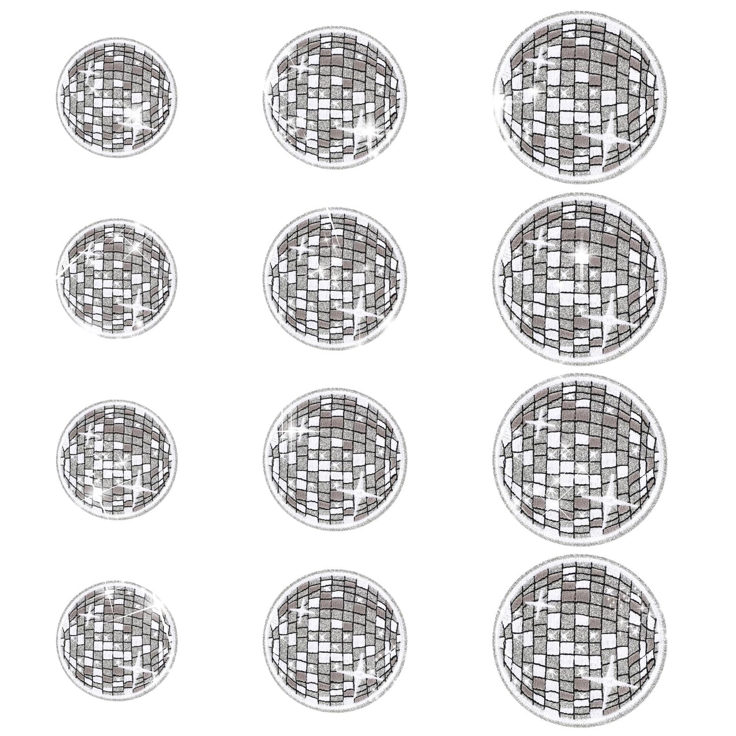 cobee 12Pcs Disco Ball Iron on Patch Embroidered Applique, Music Party Bling Fun Iron on Patches for DIY Clothing Backpacks T Shirt Jeans Skirt Vests Hat Bag(Silver)