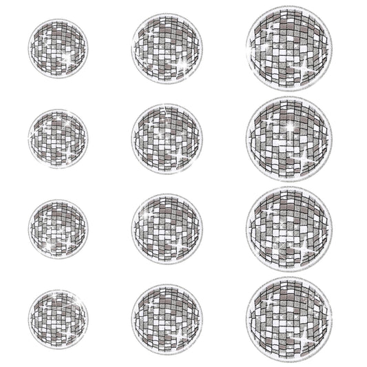 cobee 12Pcs Disco Ball Iron on Patch Embroidered Applique, Music Party Bling Fun Iron on Patches for DIY Clothing Backpacks T Shirt Jeans Skirt Vests Hat Bag(Silver)