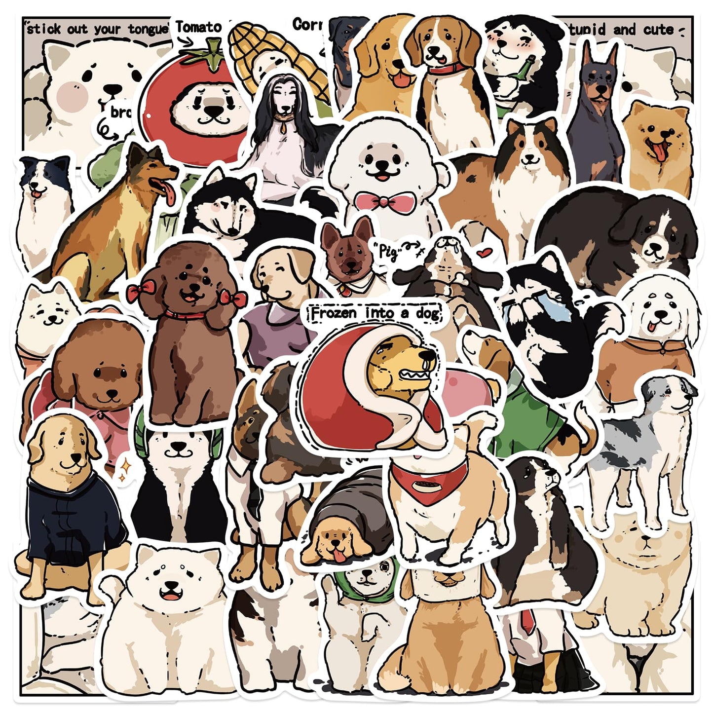 Amaxiu Cute Dog Stickers, 50 Pcs Funny Kawaii Animal Aesthetic Cartoon Decals Waterproof Vinyl Self Adhesive Decorative Sticker Party Gifts for Laptop Scrapbooking Planner Journals DIY