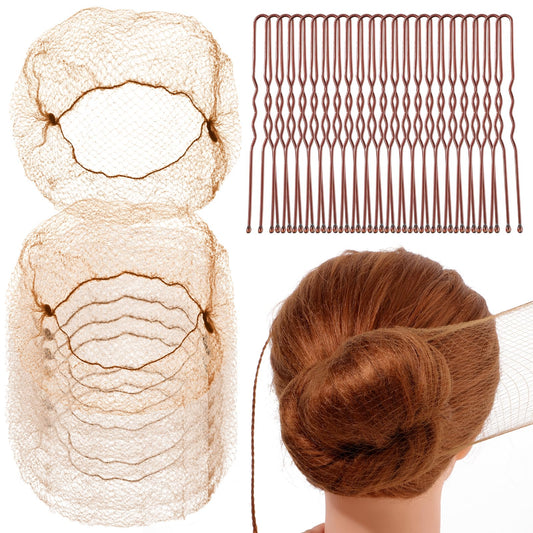 Giantree Hair Nets for Buns, 20 Pcs Invisible Hair Nets and 50 Pcs U Shaped Hair Pins Set, Ballet Bun Hair Net Hair Bun Pins for Women Ballet Dancer Dance Maker Food Service Workers(Brown)
