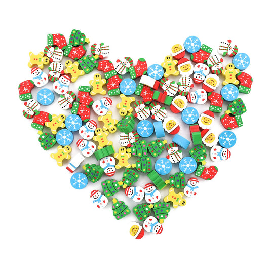 Molain Mini Pencil Erasers, Cute Animal Eraser Mini Novelty Erasers for Party Favors, Homework Rewards, Gift 100 Pieces (Christmas)