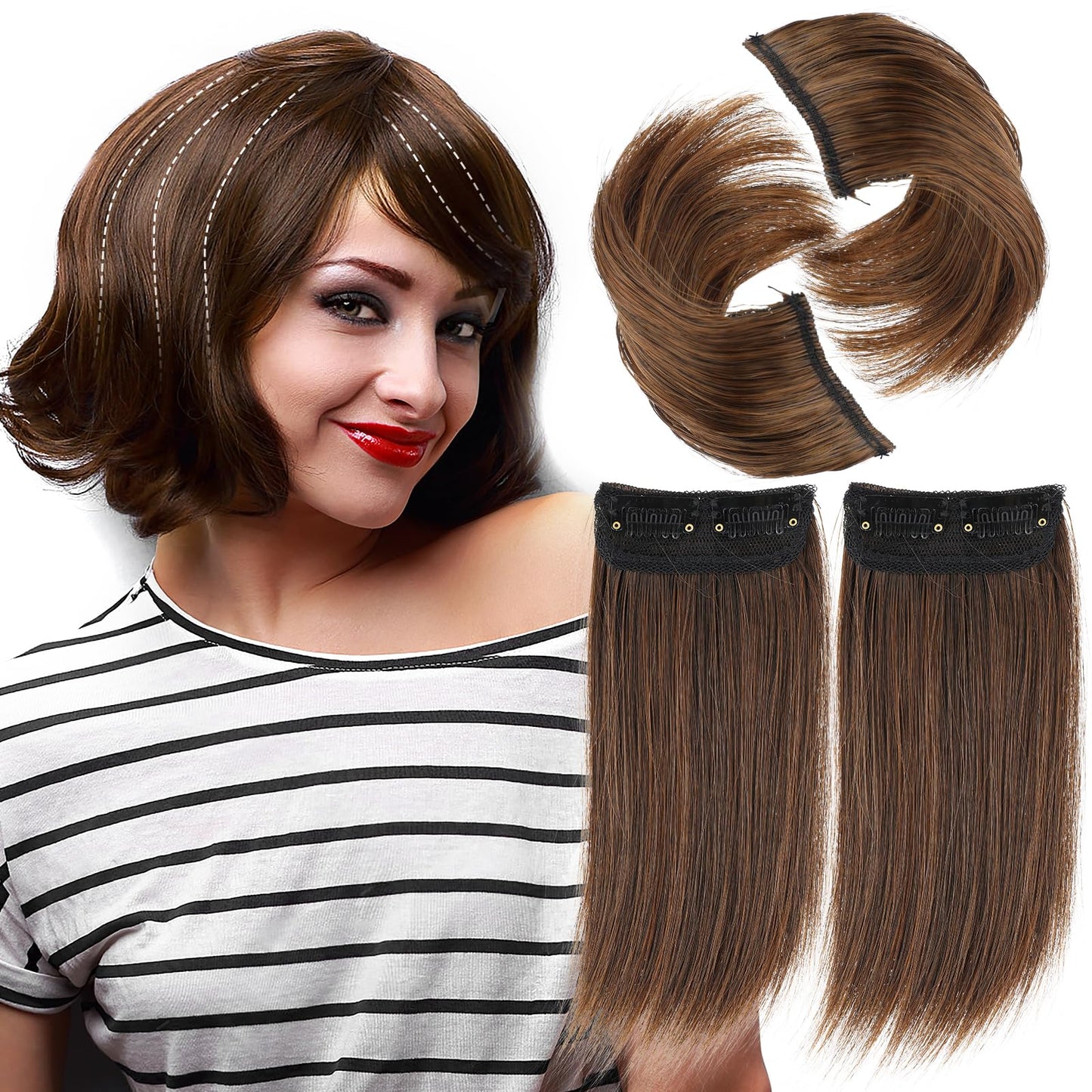 TIESOME Invisible Hair Extensions for Women, 4 Pieces Hair Topper Clips in Thick Hairpieces Adding Hair Volume Synthetic Fiber Hair Pieces 12.5 cm/20 cm 2 Size(Light Brown)