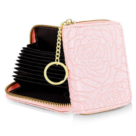 Bewudy Credit Card Holder RFID Wallets for Women, Small Wallet for Cards Holder with Keychain Zipper, Pocket RFID Card Wallet for Women Girls(Pink)