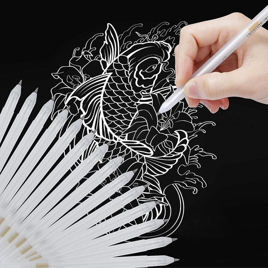 Molain 15 Pcs White Gel Pens, Artist White Ink Pens, White Line Drawing Pen, 0.8mm Fine Point Highlight Pens, for Artists Dark Papers Highlight Drawing Students School Art Design Supplies