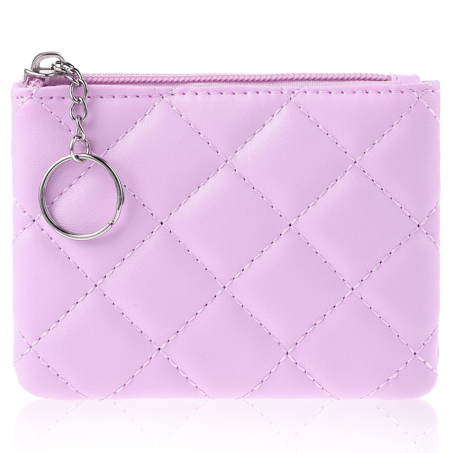 TIESOME Coin Purse, Rhombus Embroidery PU Zipper Coin Purse Portable Wallet Short Ladies Coin Purse Zippered Keychain Mini Coin Bag for Women & Men Coin Wallet (Purple)
