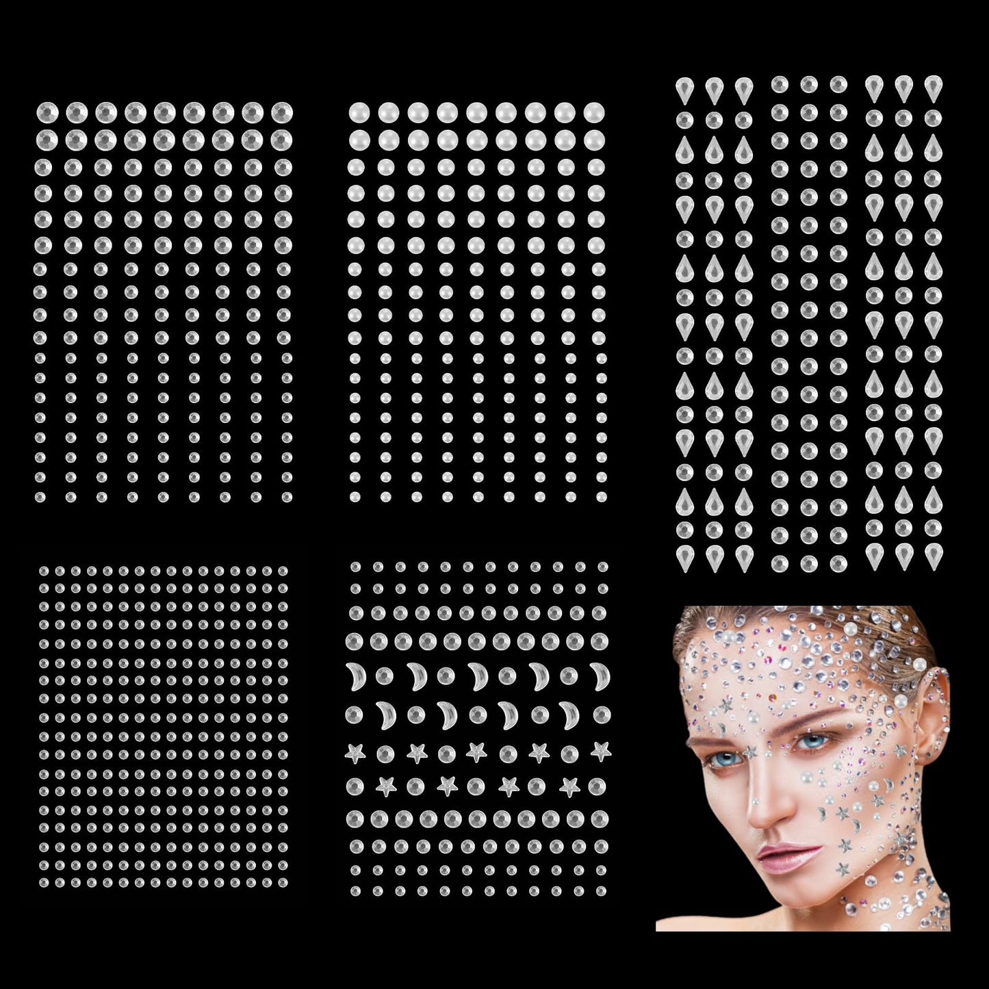 cobee 898 Pcs Clear Face Rhinestone Sticker, Bling Self-Adhesive Acrylic Crystal Gems Stickers Diamonds Craft Decoration Stickers for DIY Crafts Jewels Clothes Nails Makeup Festival Carnival Decor