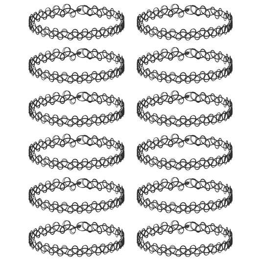 MBAIYO 12 Pcs Choker Necklace Set, Vintage 90s Accessories, Black Tattoo Choker, Grunge Jewellery for Women and Teens