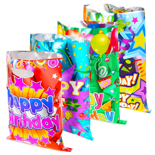 Andibro Birthday Party Bags, Aluminum Film Birthday Goodie Candy Bags, Cute Party Favor Plastic Bags Personalised Fillers Gift Bags with Handle Birthday Return Gifts for Kids Unscented