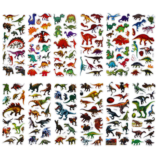 Amaxiu 3D Puffy Dinosaur Decals for Kids, 12 Sheets Cartoon Dino Stickers Reward Sticker Dinosaur Themed Stickers for DIY Craft Scrapbooking Birthday Party Favors 160+ Pcs