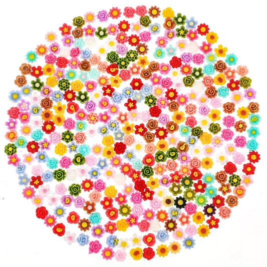 Jeffdad 300PCS Mini Resin Flower Charms, 6mm Mixed Resin Flower Charms Flower Beads Daisy Flower Resin Charms for DIY Craft Scrapbooking Decor