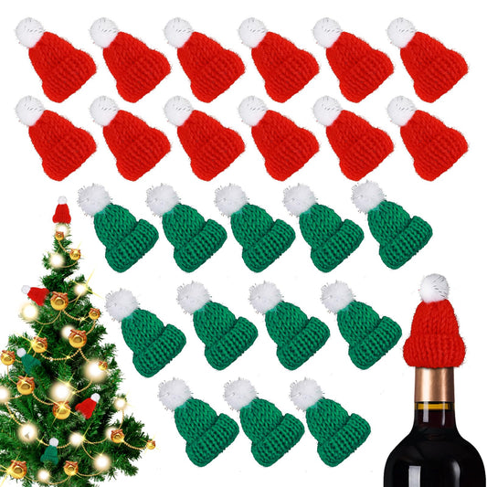 Bewudy 24 Pcs Christmas Mini Knitting Hats, Mini Knitting Finger Hats Santa Hat, Mini Wool Hat for Christmas Tree Ornaments DIY Art and Craft Christmas Decoration
