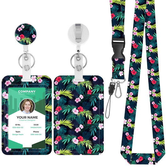 Amabro Small Flower Lanyards with ID Badge Holder, Retractable Badge Reel Clip Floral Breakaway Neck Lanyard Card Holder Keychain Name Badge Clip for Teacher Student Staff Women Kids Doctor