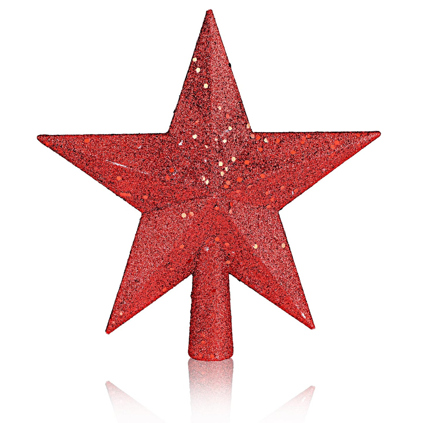 simarro Christmas Glitter Star Tree Topper, 20CM Christmas Tree Top Crown Glitter Star Ornaments for New Year Christmas Tree Top Outdoor Home Holiday Decoration (Red)
