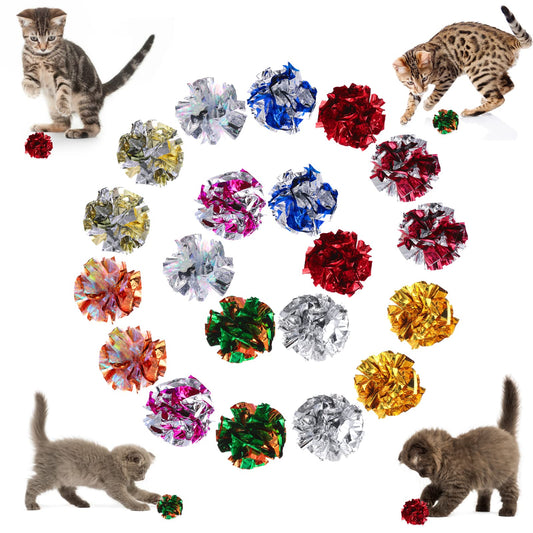 cobee 20 PCS Large Cat Crinkle Ball Toys, 6 cm Colorful Cat Toy Balls Interactive Kitten Play Toy Crinkle Balls Cat Toy for Indoor Cat