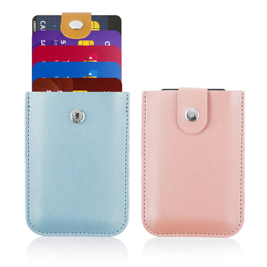 Jeffdad 2 Pcs Personalized Pull-Out Card Organizer for Women, PU Leather Minimalist Wallets Travel Wallet Anti Theft, Pocket Wallet Credit Card Holder for Men Women(Pink and Blue)