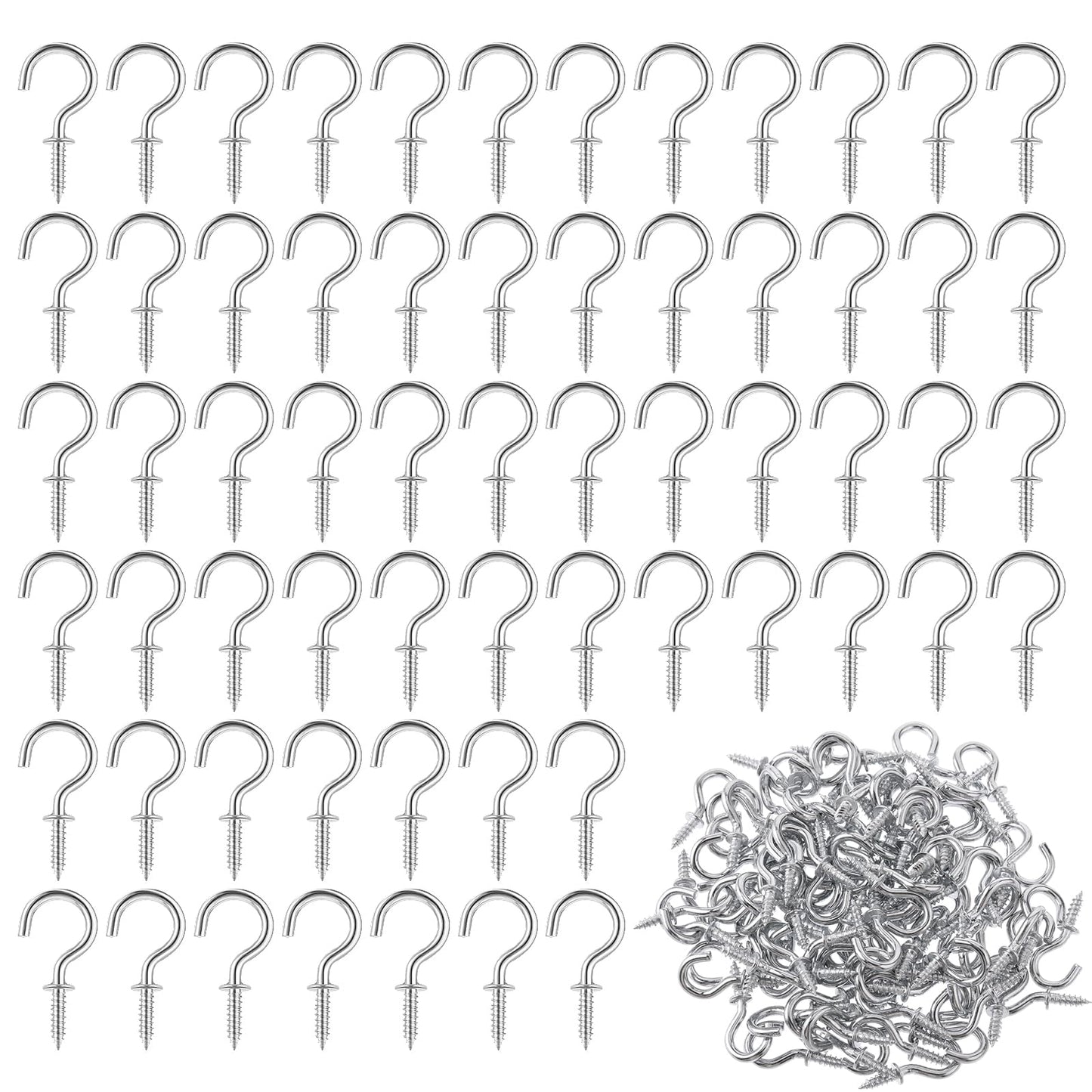 Amaxiu 100 Pack Small Metal Screw Hooks, 1/2 Inch Jewelry Hooks String Lights Keys Hooks Mini Screws Ceiling Hooks Hanging Plants Art Ornaments Cup Christmas Decoration(Silver)