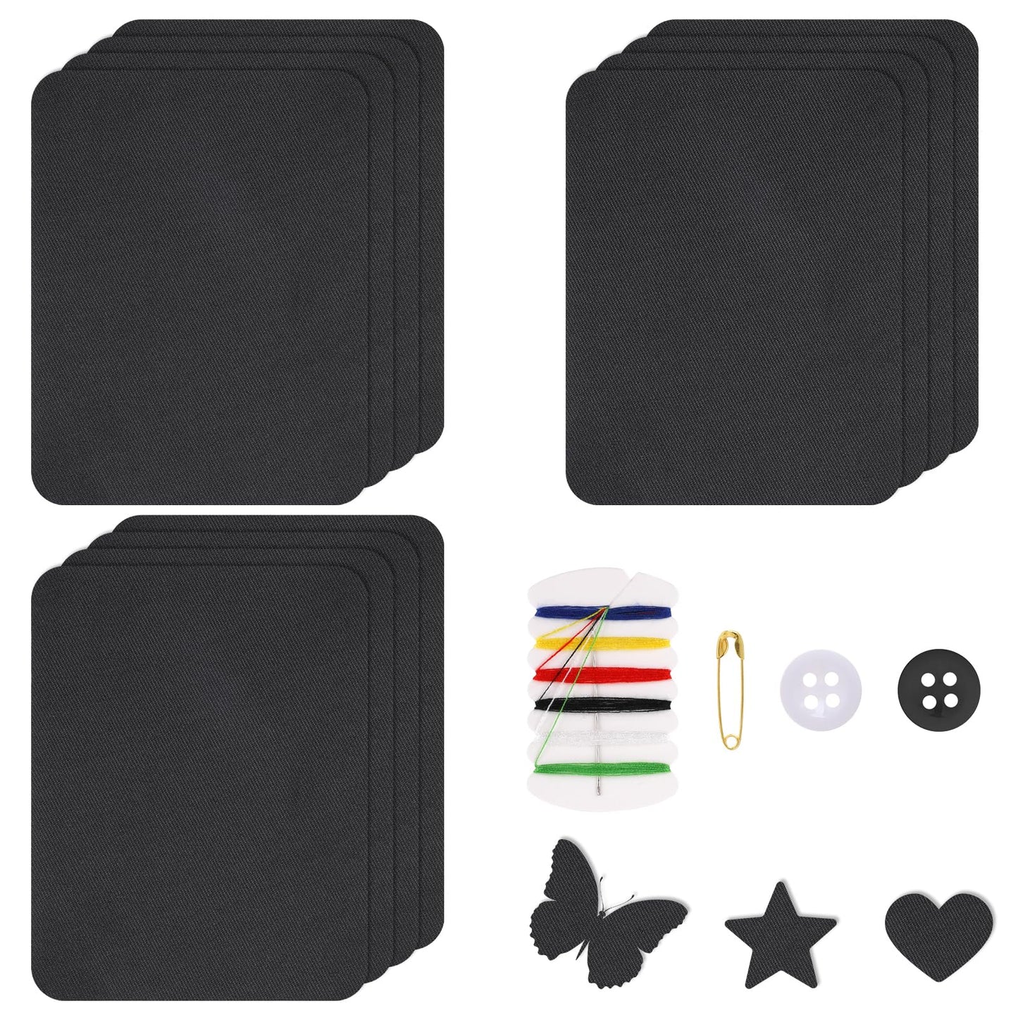 Jeffdad 12Pcs Iron on Patches for Cloth, Denim Repair Patches for Clothing Black Iron on Patches with Sewing kit, for Jeans Inside & Clothing Repair(11.5 x 9.5 cm)