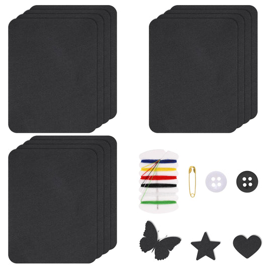 Jeffdad 12Pcs Iron on Patches for Cloth, Denim Repair Patches for Clothing Black Iron on Patches with Sewing kit, for Jeans Inside & Clothing Repair(11.5 x 9.5 cm)
