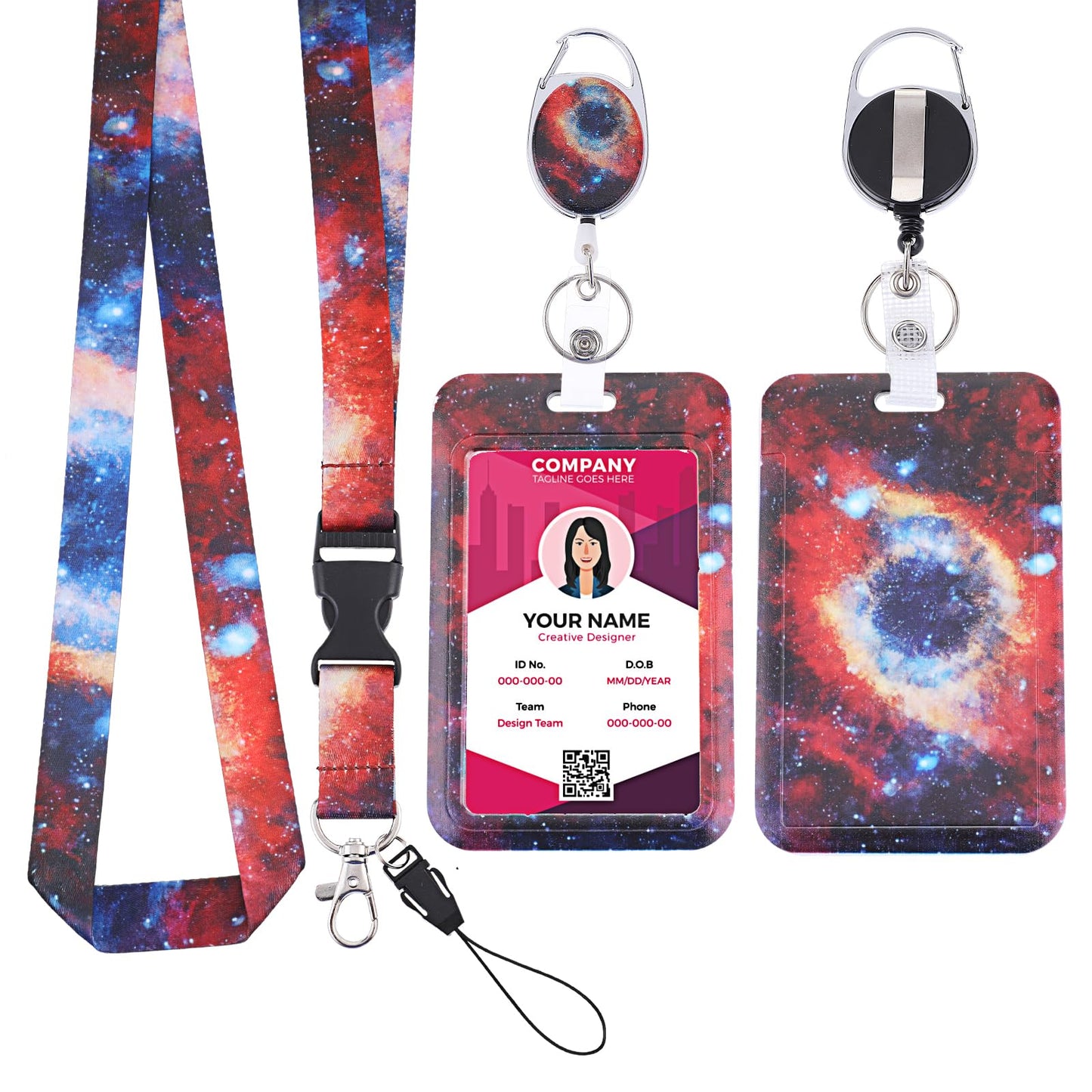 Amabro ID Badge Holder with Lanyard, Retractable Badge Reel Clip with Adjustable Lanyards Durable Neck Lanyard for Offices Staff Students Employees Teacher (Starry Sky-1)