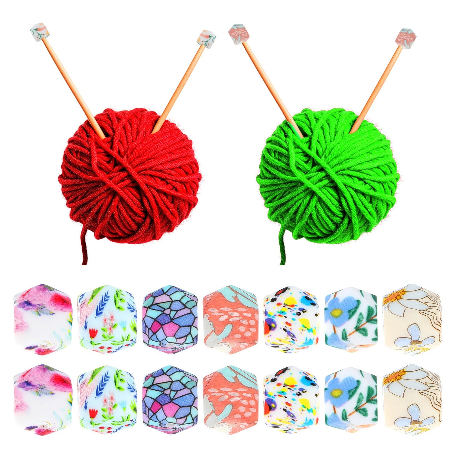 DOPENSPI 14 Pcs Cute Floral Knitting Needle Stoppers, Silicone Needle Point Protectors Hexagon Knitting Needles Caps Stitch Holders Stoppers for Knit Accessories Gadgets