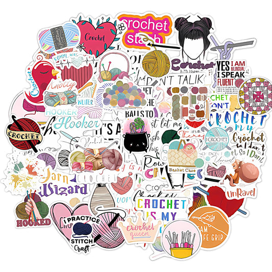 Bewudy 100 Pcs Cartoon Crochet Stickers, Cute Stickers for Girls Women, Personalized Vinyl Stickers for Water Bottles Scrapbook Laptop Stickers
