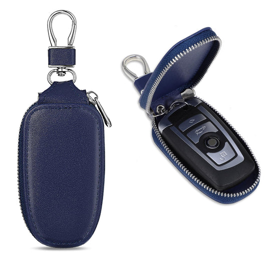 Andibro Universal Car Key Fob Case, PU Leather Car Key Fob Holder Key Organizer with Metal Hook Remote Key Fob Cover with Keychain(blue)
