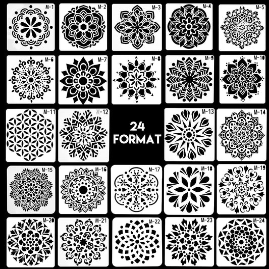 Molain Mandala Stencils,24 Pack 5 Inch Mandala Stencils templates for Painting Dot Painting Stencils for Rocks Wood Wall Painting Art Project DIY