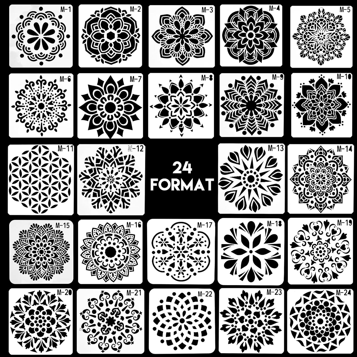 Molain Mandala Stencils,24 Pack 5 Inch Mandala Stencils templates for Painting Dot Painting Stencils for Rocks Wood Wall Painting Art Project DIY