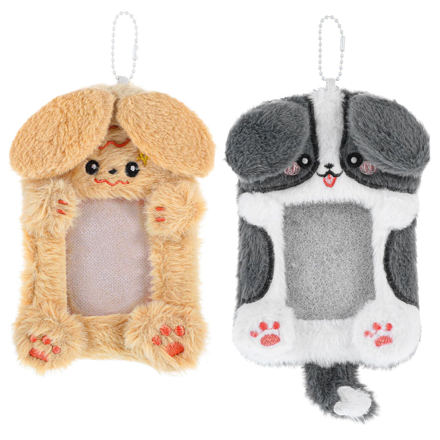 XLIUAX 2Pcs Photocard Holder Keychain, Puppies Plush Kpop Photocard Holder, Soft Cartoon Photo Protective Sleeve Case Kpop Idol Cute Card Cover for School Office Outdoor Girl Korean Style Card Cover