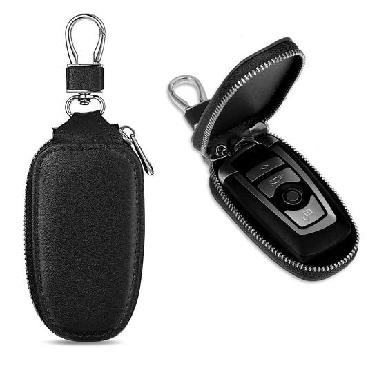 Andibro Universal Car Key Fob Case, PU Leather Car Key Fob Holder Key Organizer with Metal Hook Remote Key Fob Cover with Keychain(black)