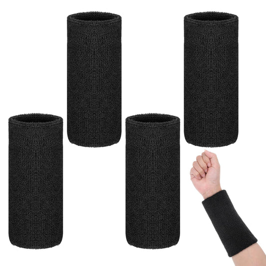 MBAIYO Sweatband Wrist, Sports Sweatbands Elastic Athletic Wrist for Men Women Football Basketball Tennis Gymnastics Black 4 Pieces (Black)