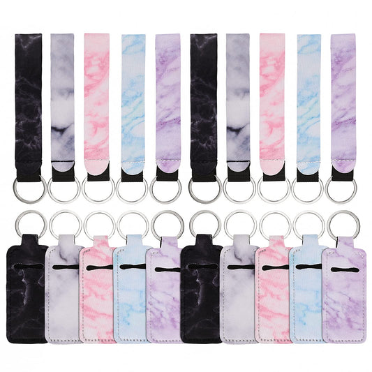 Molain 20 Pieces Set Marble Travel Chapstick Lanyard Marble Keychain Wristlet Keychain Set lipstick wristlet keychain lanyardsChapstick Holder Keychains Travel Accessories