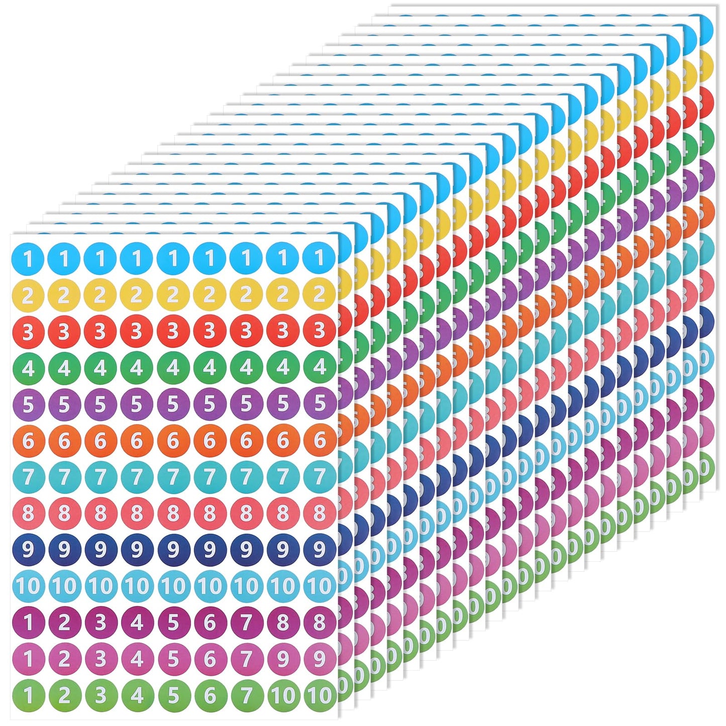 Yuanchu 2808Pcs 0.8 Inch Small Number Stickers, 24 Sheets Colourful Number Stickers 1-10 Self Adhesive Round Numbered Stickers Label Sticker for Office Storage Inventory Classification Boxes
