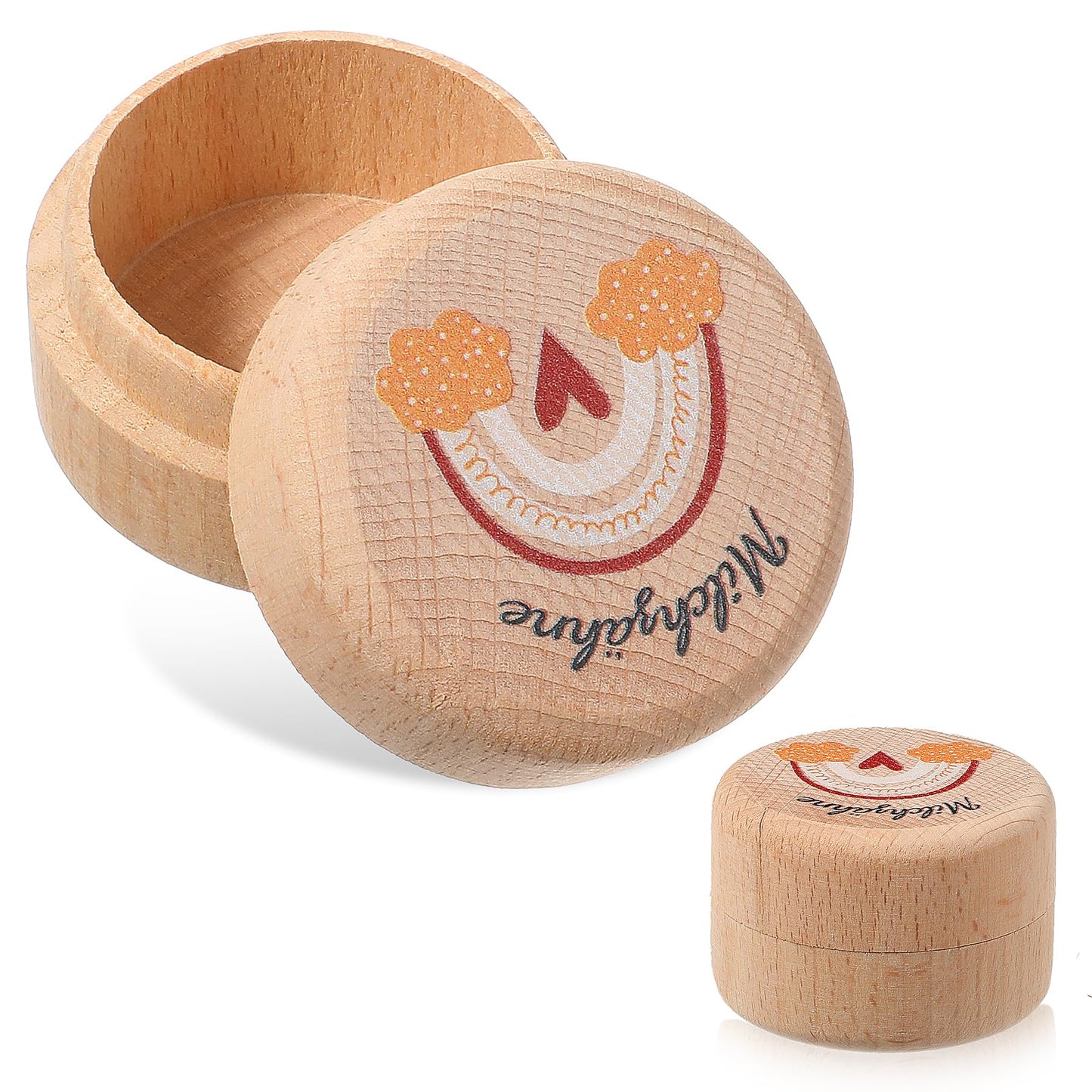 AOZUO Tooth Box Milk Teeth for Boys Girls Personalised Wooden Milk Tooth Box with Child-Friendly Rainbow Heart Print Gift Ideas for Christening and Birthday Gifts for New Parents