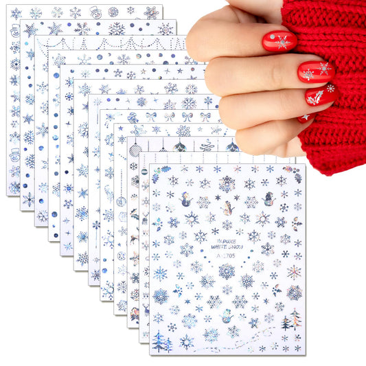 simarro 12 Sheets Snowflake Nail Art Stickers, Dazzle Colorful Christmas Snowflakes Nail Sticker for Nails Art Accessories, New Year Xmas Christmas Nail Decoration (Silver)