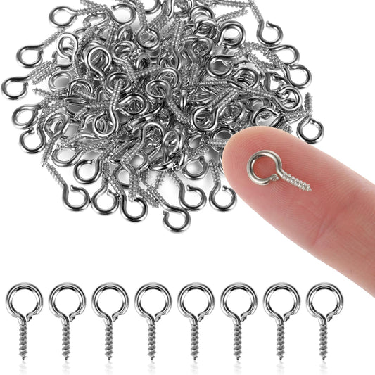 Amabro 400PCS Small Screw Eyelets, Mini Screw Eye Pins Threaded Metal Eye Screw Hooks Eye Bolts for Jewellery Making Pendants Beads DIY Craft 10mm(Silver)