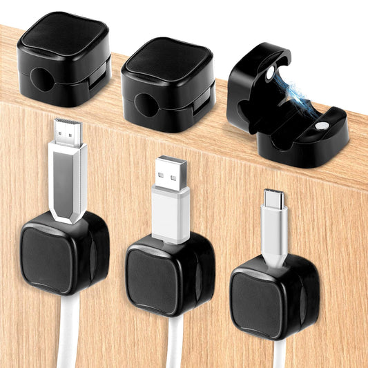 cobee 6 Pcs Magnetic Cord Organizer, Under Desk Cable Management, Adhesive Wire Holder Keeper Organizer, Hide Phone Charging Cable Keeper(Black)