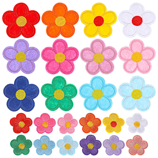 Amabro 24PCS Sunflower Flower Iron On Patch Embroidery Sew Applique, Cute Flower Embroidered Patch Available in Two Sizes for Bags, Jackets, Jeans, and Clothes DIY Patches.