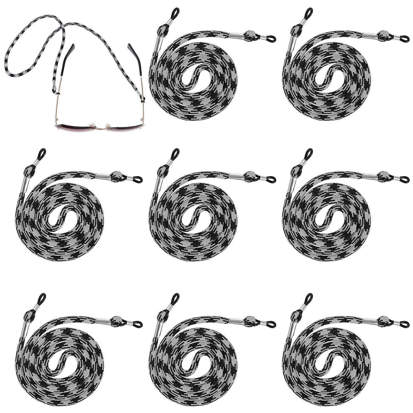 Amabro 8PCS Eyeglass Holder Strap Adjustable Glasses Strap Macaron Anti-loss Glasses Cord Lanyard for Women Men And Kids(Black)