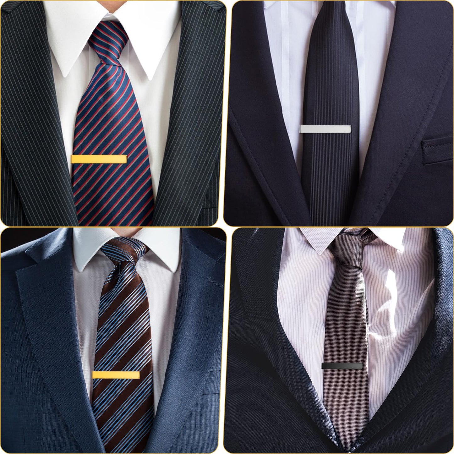 Andibro 3Pcs Black Silver Gold Classic Tie Clips, Stainless Steel Necktie Tie Bar Pinch Suitable for Men Wedding Anniversary Business Father's Day Gifts