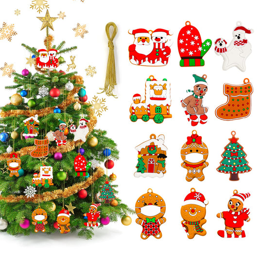 Cobee 12PCS Christmas Gingerbread Man Ornament Set, Ginger Man Christmas Tree Hanging Decorations Plastic Gingerbread Figurines Mini Christmas Tree Decoration for Party Home Kitchen Holiday