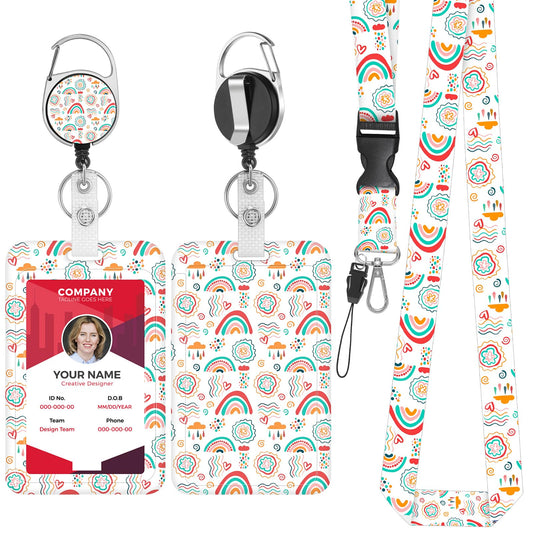 Bewudy Boho ID Badge Holder with Lanyard, Retractable Lanyards for ID Badge Reels and Detachable, Badge Holder with Breakaway Lanyard for Office Nurse Teacher Christmas Gifts (Bohemian Style)